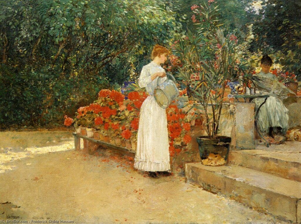 19th century landscape paintings - "After breakfast" by Childe Hassam