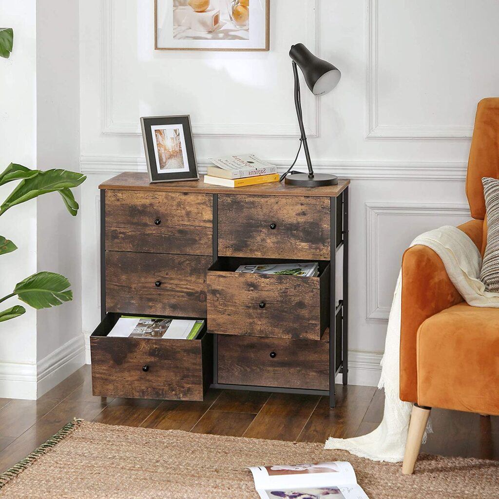 French cottage bedroom decor ideas:brown drawer Dresser